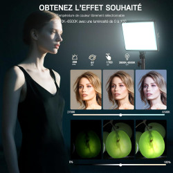 25cm*20cm Lumiere Photo, Lot de 2Panneau d'Éclairage Vidéo LED Kit 2800-6500 K avec USB/Support de téléphone, 185cm Kit D'éclair