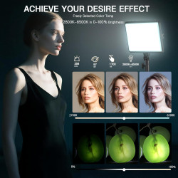Panneau d'Éclairage Vidéo LED Kit25cm*20cm, Lumiere Photo 2800-6500 K à intensité Variable avec Support de téléphone, 185cm pour