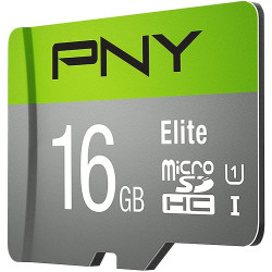 PNY Elite Carte Mémoire microSDHC 16 Go + Adaptateur SD, Vitesse de Lecture 100 Mo/s, Classe 10 UHS-I, U1 pour vidéo Full HD, 16
