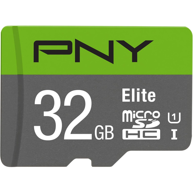 PNY Elite Carte Mémoire microSDHC 32 Go + Adaptateur SD, Vitesse de Lecture 100 Mo/s, Classe 10 UHS-I, U1 pour vidéo Full HD