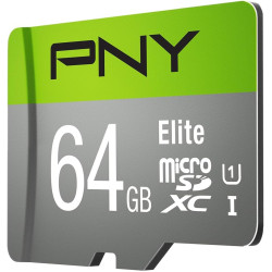 PNY Elite Carte Mémoire microSDXC 64 Go + Adaptateur SD, Vitesse de Lecture 100 Mo/s, Classe 10 UHS-I, U1 pour vidéo Full HD