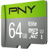PNY Elite Carte Mémoire microSDXC 64 Go + Adaptateur SD, Vitesse de Lecture 100 Mo/s, Classe 10 UHS-I, U1 pour vidéo Full HD