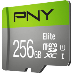 PNY Elite Carte Mémoire microSDXC 256 Go + Adaptateur SD, Vitesse de Lecture 100 Mo/s, Classe 10 UHS-I, U1 pour vidéo Full HD