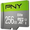 PNY Elite Carte Mémoire microSDXC 256 Go + Adaptateur SD, Vitesse de Lecture 100 Mo/s, Classe 10 UHS-I, U1 pour vidéo Full HD