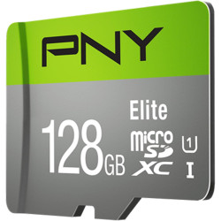 PNY Elite Carte Mémoire microSDXC 128 Go + Adaptateur SD, Vitesse de Lecture 100 Mo/s, Classe 10 UHS-I, U1 pour vidéo Full HD