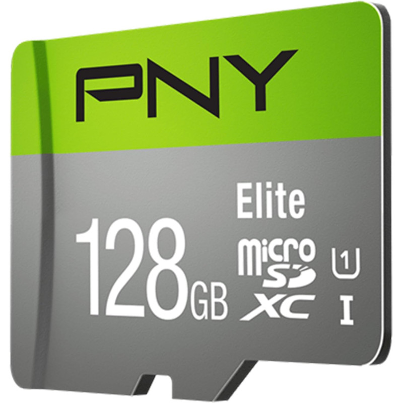 PNY Elite Carte Mémoire microSDXC 128 Go + Adaptateur SD, Vitesse de Lecture 100 Mo/s, Classe 10 UHS-I, U1 pour vidéo Full HD