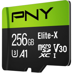 PNY Elite-X Carte mémoire microSDXC 256 Go + Adaptateur SD, 100 Mo/s Vitesse de Lecture, Classe 10 UHS-1, U3, A1 App Performance