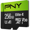 PNY Elite-X Carte mémoire microSDXC 256 Go + Adaptateur SD, 100 Mo/s Vitesse de Lecture, Classe 10 UHS-1, U3, A1 App Performance