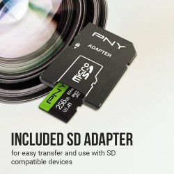 PNY Elite-X Carte mémoire microSDXC 256 Go + Adaptateur SD, 100 Mo/s Vitesse de Lecture, Classe 10 UHS-1, U3, A1 App Performance