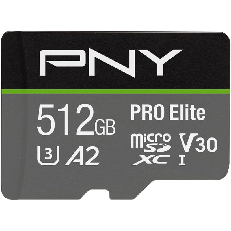 PNY Pro Elite Carte mémoire microSDXC 512 Go + Adaptateur SD, Vitesse de Lecture jusqu'à 100 Mo/s, Vitesse d'écriture jusqu'à 90