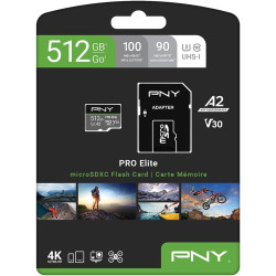 PNY Pro Elite Carte mémoire microSDXC 512 Go + Adaptateur SD, Vitesse de Lecture jusqu'à 100 Mo/s, Vitesse d'écriture jusqu'à 90