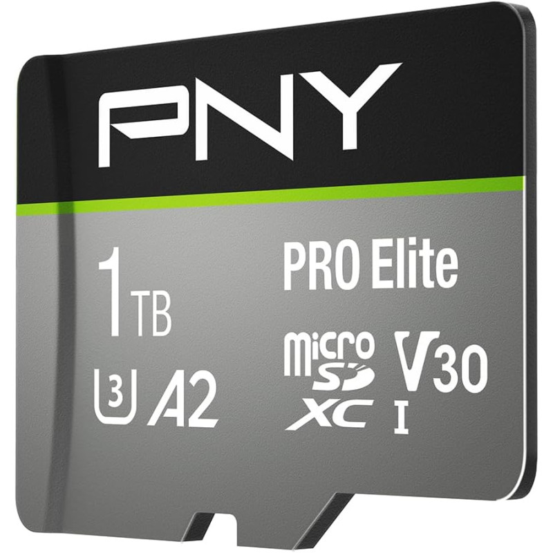 PNY Pro Elite Carte mémoire microSDXC 1 to + Adaptateur SD, A2 app Performance, Vitesse de Lecture jusqu'à 100 Mo/s, Classe 10 U