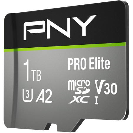 PNY Pro Elite Carte mémoire microSDXC 1 to + Adaptateur SD, A2 app Performance, Vitesse de Lecture jusqu'à 100 Mo/s, Classe 10 U