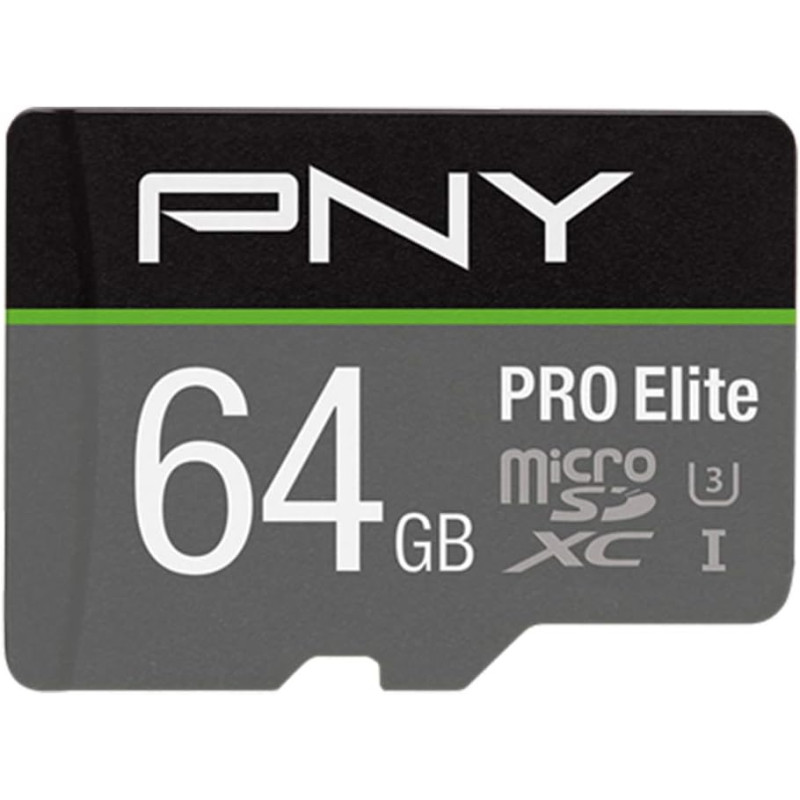 PNY Pro Elite Carte mémoire microSDXC 64 Go + Adaptateur SD, Vitess de Lecture jusqu'à 100 Mo/s, Vitesse d'écriture jusqu'à 90 M