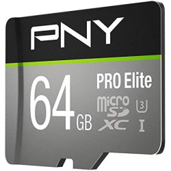 PNY Pro Elite Carte mémoire microSDXC 64 Go + Adaptateur SD, Vitess de Lecture jusqu'à 100 Mo/s, Vitesse d'écriture jusqu'à 90 M