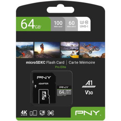 PNY Pro Elite Carte mémoire microSDXC 64 Go + Adaptateur SD, Vitess de Lecture jusqu'à 100 Mo/s, Vitesse d'écriture jusqu'à 90 M
