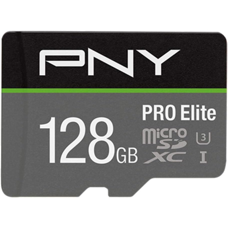 PNY Pro Elite Carte mémoire microSDXC 128 Go + Adaptateur SD, Vitess de Lecture jusqu'à 100 Mo/s, Vitesse d'écriture jusqu'à 90 