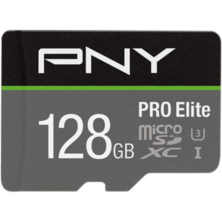 PNY Pro Elite Carte mémoire microSDXC 128 Go + Adaptateur SD, Vitess de Lecture jusqu'à 100 Mo/s, Vitesse d'écriture jusqu'à 90 