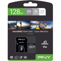 PNY Pro Elite Carte mémoire microSDXC 128 Go + Adaptateur SD, Vitess de Lecture jusqu'à 100 Mo/s, Vitesse d'écriture jusqu'à 90 