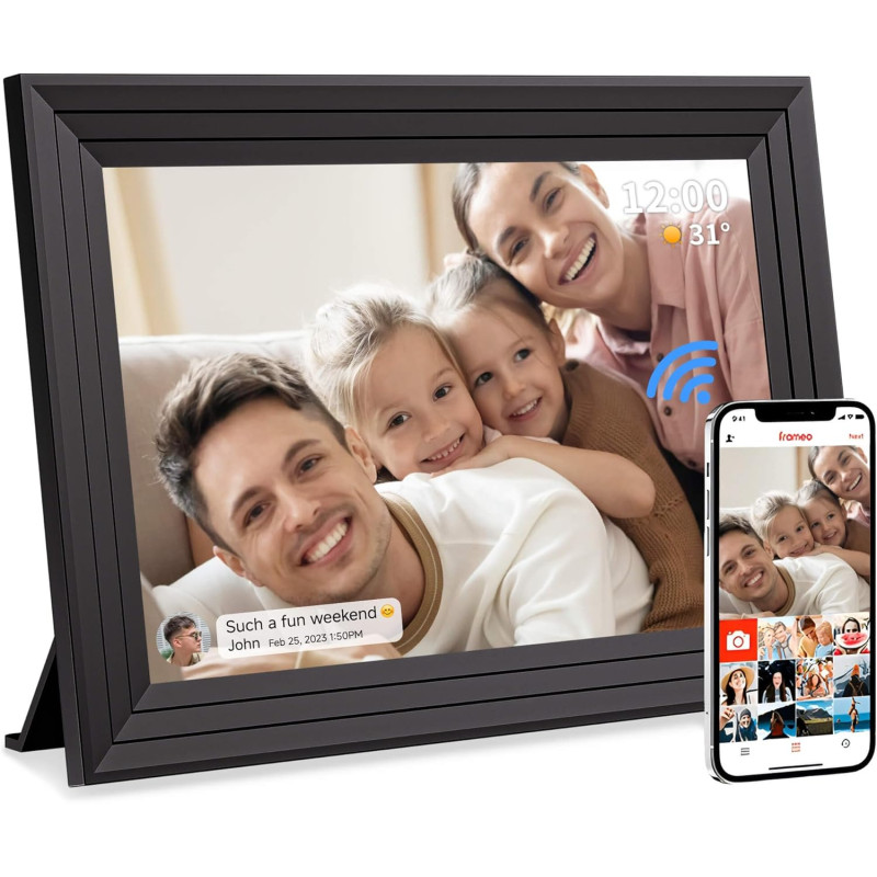 Cadre Photo Numérique WiFi Connecté - 10,1 Pouces 32Go Frameo 1280x800 HD Cadres Video Grand Format IPS Écran Tactile Rotation A
