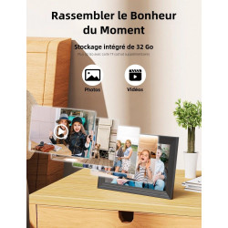 Cadre Photo Numérique WiFi Connecté - 10,1 Pouces 32Go Frameo 1280x800 HD Cadres Video Grand Format IPS Écran Tactile Rotation A