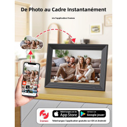 Cadre Photo Numérique WiFi Connecté - 10,1 Pouces 32Go Frameo 1280x800 HD Cadres Video Grand Format IPS Écran Tactile Rotation A