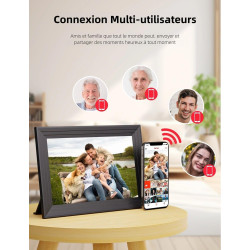 Cadre Photo Numérique WiFi Connecté - 10,1 Pouces 32Go Frameo 1280x800 HD Cadres Video Grand Format IPS Écran Tactile Rotation A