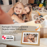 Cadre Photo Numérique Bois WiFi 10.1 Pouces, Mémoire 32 Go, écran Tactile IPS 1280 * 800 HD, Auto-Rotation, Montage Mural, Parta