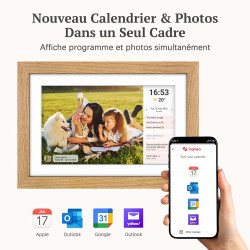 Cadre Photo Numérique Bois WiFi 10.1 Pouces, Mémoire 32 Go, écran Tactile IPS 1280 * 800 HD, Auto-Rotation, Montage Mural, Parta