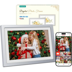 Frameo Cadre Photo Numérique Argent WiFi 10.1" Cadre Photo électronique, écran Tactile 1280 * 800 HD IPS, Mémoire 32GB, Montage 