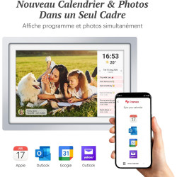 Frameo Cadre Photo Numérique Argent WiFi 10.1" Cadre Photo électronique, écran Tactile 1280 * 800 HD IPS, Mémoire 32GB, Montage 