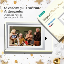 Frameo Cadre Photo Numérique Argent WiFi 10.1" Cadre Photo électronique, écran Tactile 1280 * 800 HD IPS, Mémoire 32GB, Montage 