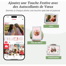 Frameo Cadre Photo Numérique Argent WiFi 10.1" Cadre Photo électronique, écran Tactile 1280 * 800 HD IPS, Mémoire 32GB, Montage 
