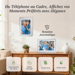Frameo Cadre Photo Numérique Argent WiFi 10.1" Cadre Photo électronique, écran Tactile 1280 * 800 HD IPS, Mémoire 32GB, Montage 