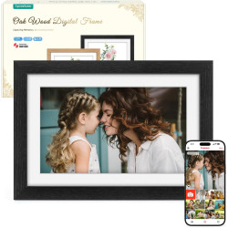 Frameo Cadre Photo Numérique Bois WiFi 10.1", Mémoire 32 Go, écran Tactile IPS 1280 * 800, Rotation Automatique, Partage de Phot