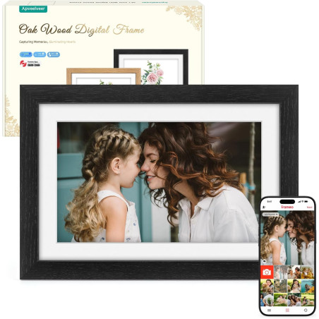 Frameo Cadre Photo Numérique Bois WiFi 10.1", Mémoire 32 Go, écran Tactile IPS 1280 * 800, Rotation Automatique, Partage de Phot