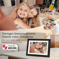 Frameo Cadre Photo Numérique Bois WiFi 10.1", Mémoire 32 Go, écran Tactile IPS 1280 * 800, Rotation Automatique, Partage de Phot