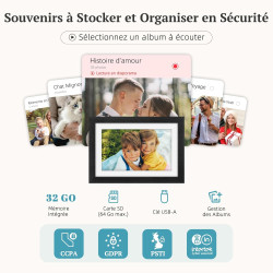 Frameo Cadre Photo Numérique Bois WiFi 10.1", Mémoire 32 Go, écran Tactile IPS 1280 * 800, Rotation Automatique, Partage de Phot