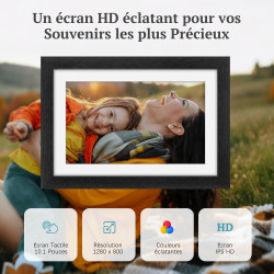Frameo Cadre Photo Numérique Bois WiFi 10.1", Mémoire 32 Go, écran Tactile IPS 1280 * 800, Rotation Automatique, Partage de Phot