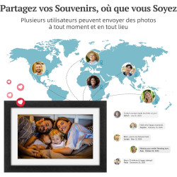 Frameo Cadre Photo Numérique Bois WiFi 10.1", Mémoire 32 Go, écran Tactile IPS 1280 * 800, Rotation Automatique, Partage de Phot