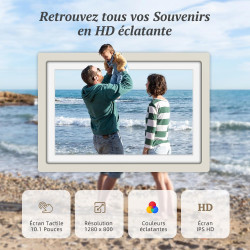 Frameo Cadre Photo Numérique WiFi 10.1" Cadre Photo électronique, écran Tactile 1280 * 800 HD IPS, Mémoire 32GB, Montage Mural, 