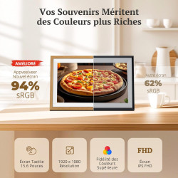 94% sRGB Frameo Cadre Photo Numérique 15.6 Pouces Grand Format WiFi, Mémoire 32Go écran Tactile IPS 1920 * 1080 FHD, Partage de 