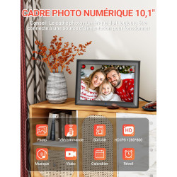 OBVHNUA Cadre Photo Numérique 10,1 Pouces Cadre Digital Cadre Photo Électronique avec Télécommande 1280x800 HD IPS Écran USB Car