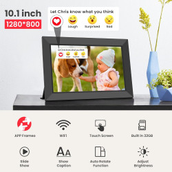 Frameo Cadre Photo Numérique WiFi 10,1 Pouces avec Mémoire Intégrée de 32 Go, Écran Tactile HD 1280x800 IPS pour Partager Photos