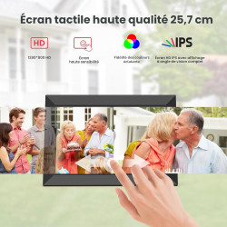 Frameo Cadre Photo Numérique WiFi 10,1 Pouces avec Mémoire Intégrée de 32 Go, Écran Tactile HD 1280x800 IPS pour Partager Photos