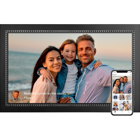 Cadre Photo numérique 15,6 Pouces Grand Cadre Photo numérique avec écran Tactile IPS Full HD 1920 x 1080, humblestead 32 Go WiFi