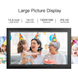 Cadre Photo numérique 15,6 Pouces Grand Cadre Photo numérique avec écran Tactile IPS Full HD 1920 x 1080, humblestead 32 Go WiFi