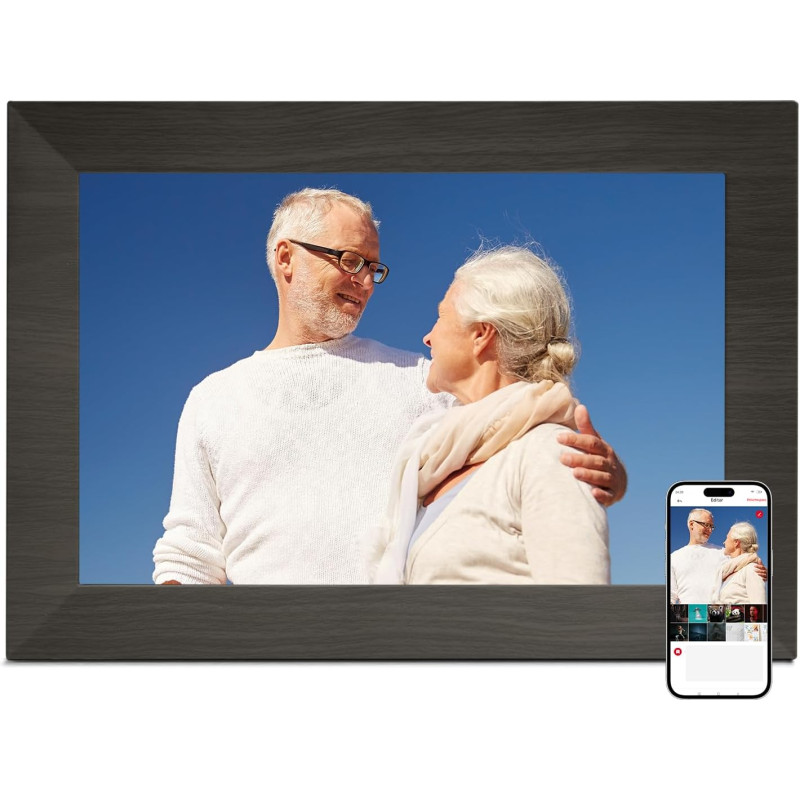 Cadre Photo Numérique 10 Pouces, WiFi intégré en mémoire de 32 Go, Cadre électronique avec écran Tactile IPS, Rotation Automatiq