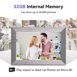 Cadre Photo Numérique 10 Pouces, WiFi intégré en mémoire de 32 Go, Cadre électronique avec écran Tactile IPS, Rotation Automatiq