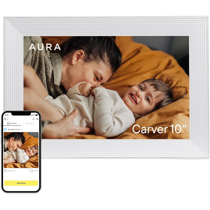 Aura Carver Cadre Photo numérique Intelligent 10,1 Pouces WiFi Cloud Cadre Photo numérique, Stockage illimité Gratuit, Envoyez d